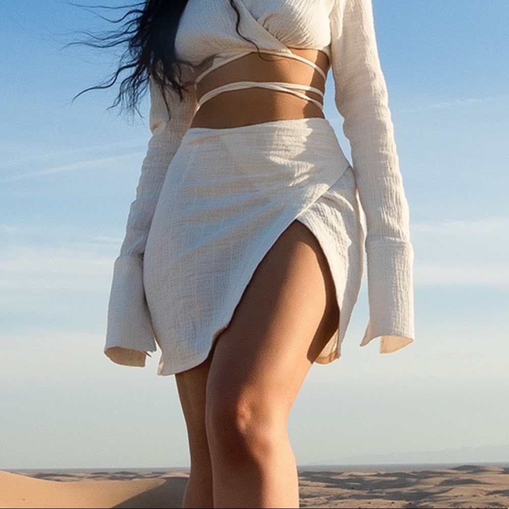 White Waffle tie wrap mini skirt